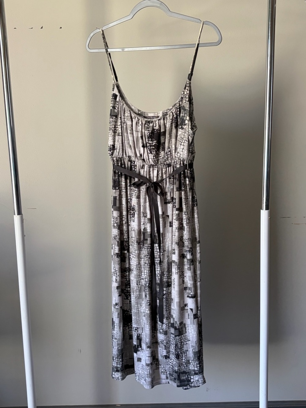 Daisy Fuentes Black & White Printed Midi Dress with Tie Waist